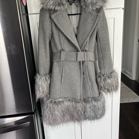 Bebe grey wool jacket with removable fur collar. Perfect condition - Picture 2 of 2